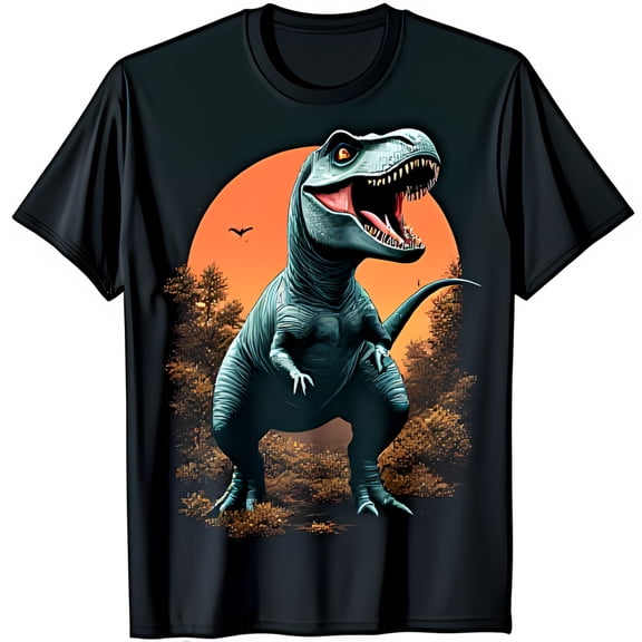 Fierce T Sunset Graphic Black T-Shirt Bold Design for Dinosaurs Lovers