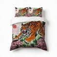 thumbnail image 1 of Fierce Tiger Among Peonies Roars Bedding Set 3 Pcs Soft Microfiber Quilt Cover For Bedroom Decor, Comforter Cover With 2 Pillowcase, 1 of 5