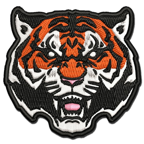 Fierce Tiger Face Applique Multi-Color Embroidered Iron-On Patch - 3 Inch Medium