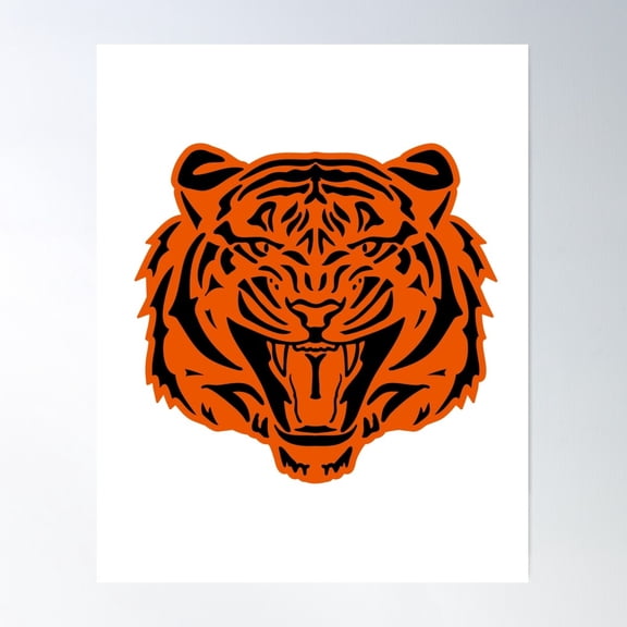 Fierce Tiger Face On White Poster Wall Art, Modern Wall Decor For Living Room Bedroom, 8x12 UNFRAMED
