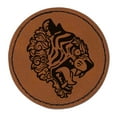 thumbnail image 1 of Fierce Tiger Head Profile 2.5" Faux Leather Round Engraved Iron-On Patch - Brown, 1 of 6