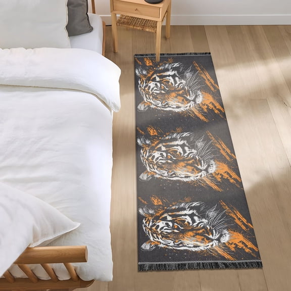 Fierce Tiger Head Runner Area Rug 2x6 Soft Non-Slip Washable Bedside Carpet for Hallway Bedroom Living Room Home Decor