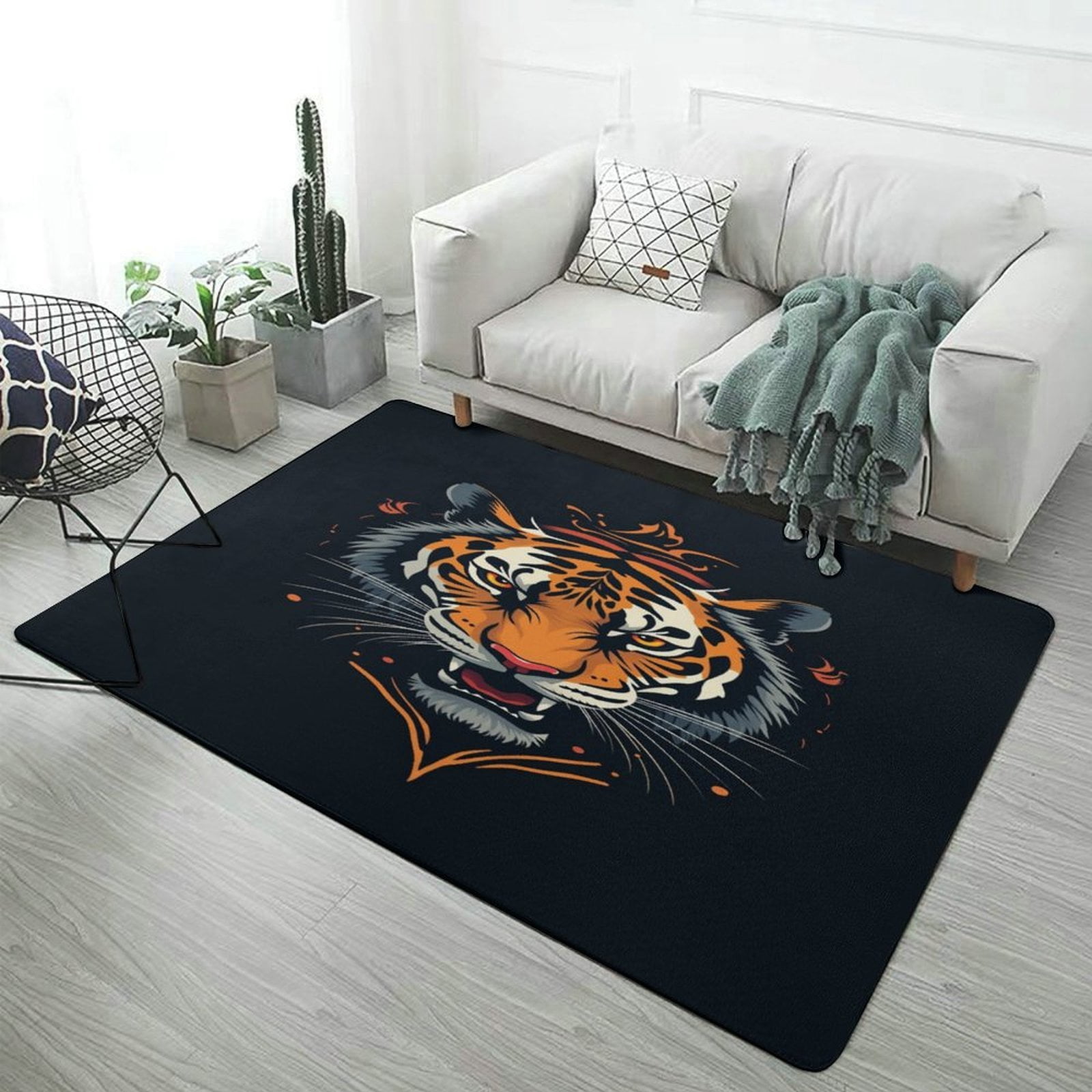 Fierce Tiger Head Snarling Dark Background Carpets for Living Room ...
