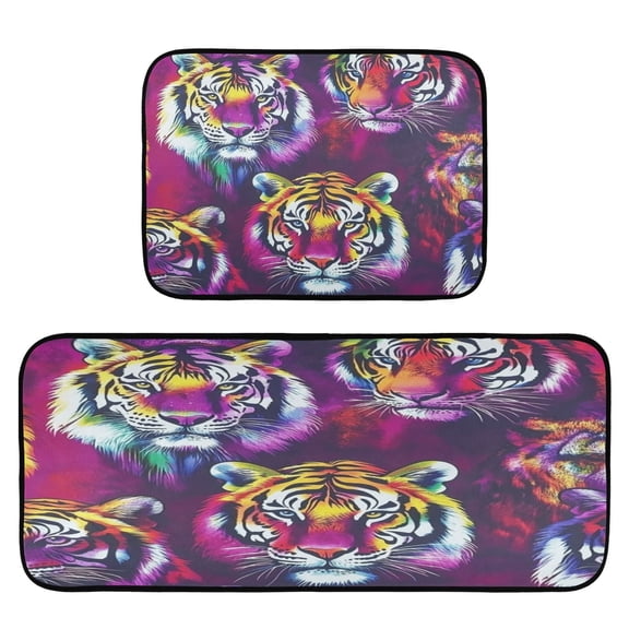 Fierce Tiger Pattern 2-Piece Kitchen Carpet Mat Set, Non-Slip Memory Foam, Soft for Kitchen and Living Room Use