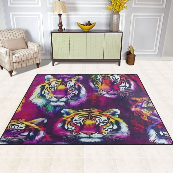 Fierce Tiger Pattern 63''x48'' Plush Memory Foam Bath Mat, Soft, Absorbent, Non Slip, Durable