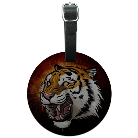 Fierce Tiger Round Leather Luggage Card Suitcase Carry-On ID Tag