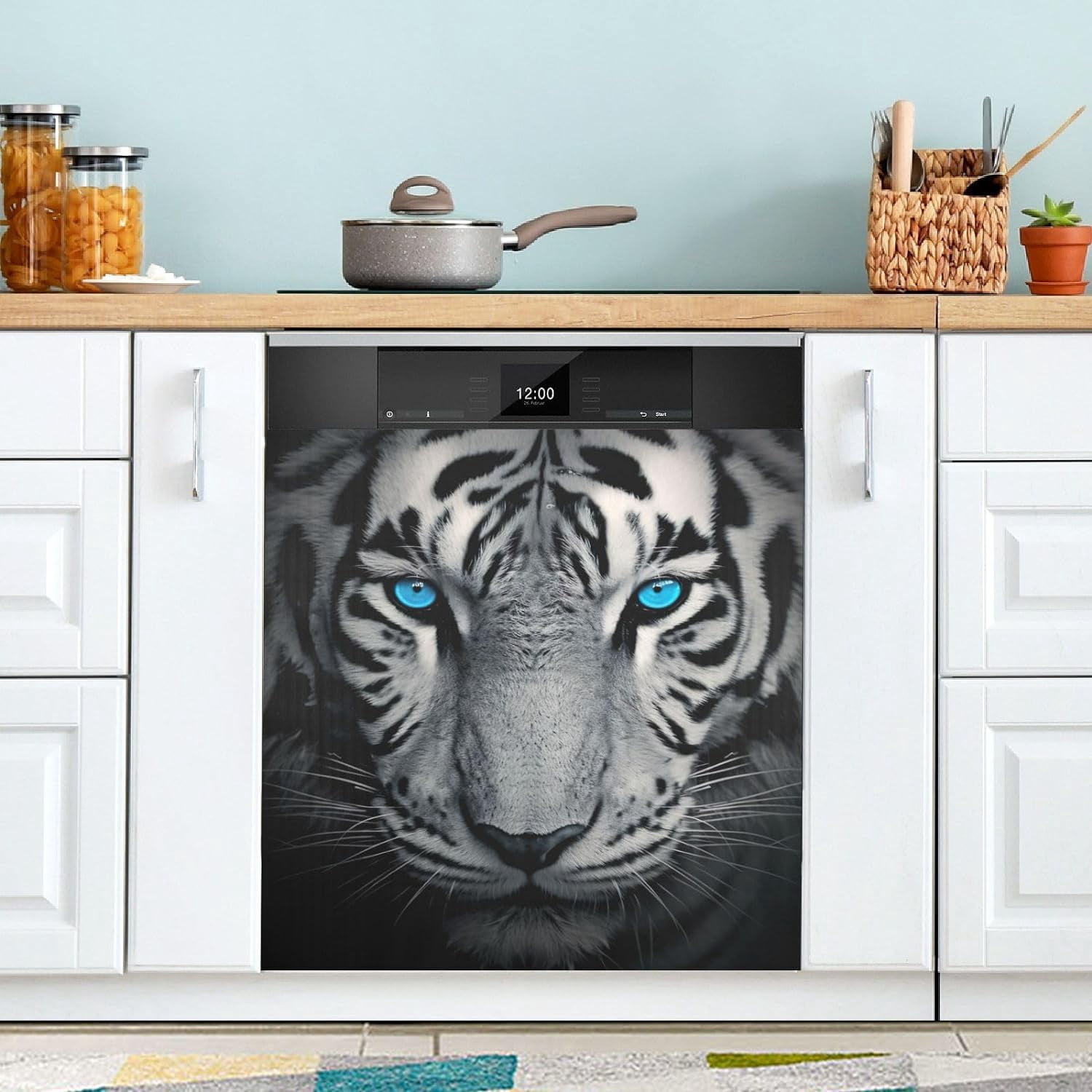 Kigai Magnetic Dishwasher Cover Panel - 23"W X 26"H, PVC Surface, Trimmable, Lighthouse Design, Hides Scratches, Easy Install