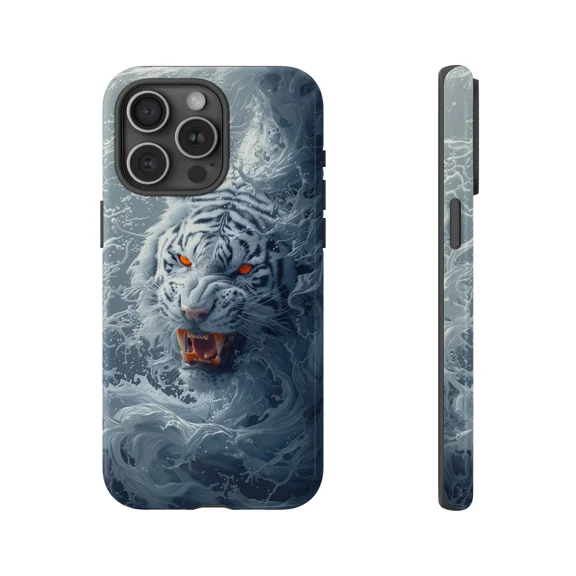 Fierce White Tiger in a Liquid Swirl H862 Premium Durable Case for iPhone 17 16 15 14 13 12 11 Pro Max – Unisex Style