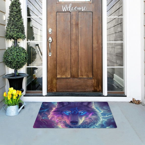 Fierce Wolf Head Clouds Lightning Doormats Welcome Mats Gate Pads Entryway Outdoor 32" x 20"