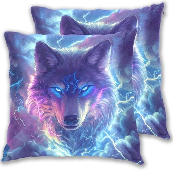 Fierce Wolf Head Clouds Lightning Throw Pillow Covers Pillowcases 20 x 20 Inch Home Decor 2 Packs for Bedroom Sofa