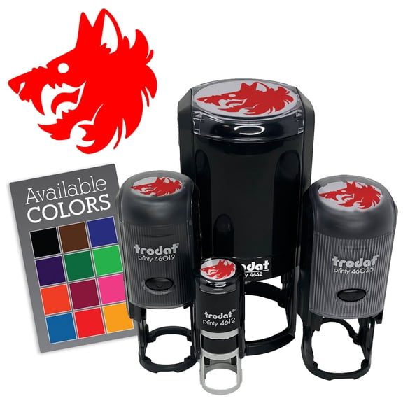 Fierce Wolf Head Emblem Self-Inking Rubber Stamp Ink Stamper for Stamping Crafting Planners - Blue Ink - Mini 1/2 Inch