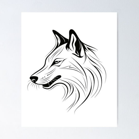 Fierce Wolf Head Line Art | Tribal Spirit Animal Design Poster Wall Art, Modern Wall Decor For Living Room Bedroom, 8x12 UNFRAMED