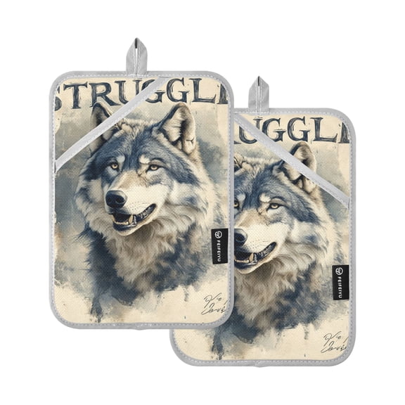 Fierce Wolf Oven Mitts Pot Holders 2 pcs Heat Resistant for Kitchen Baking Grilling