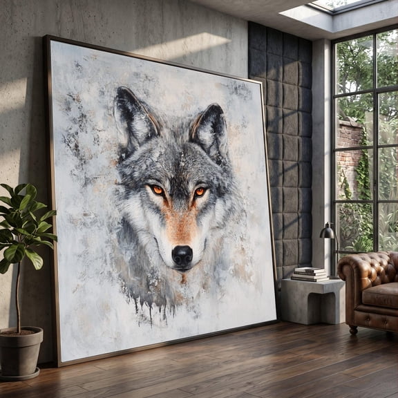 Fierce Wolf Portrait Art Wildlife Animal Wall Art Modern Rustic Home Decor Gray Wolf Face Nature Art Decoration, Unframed Paper Print