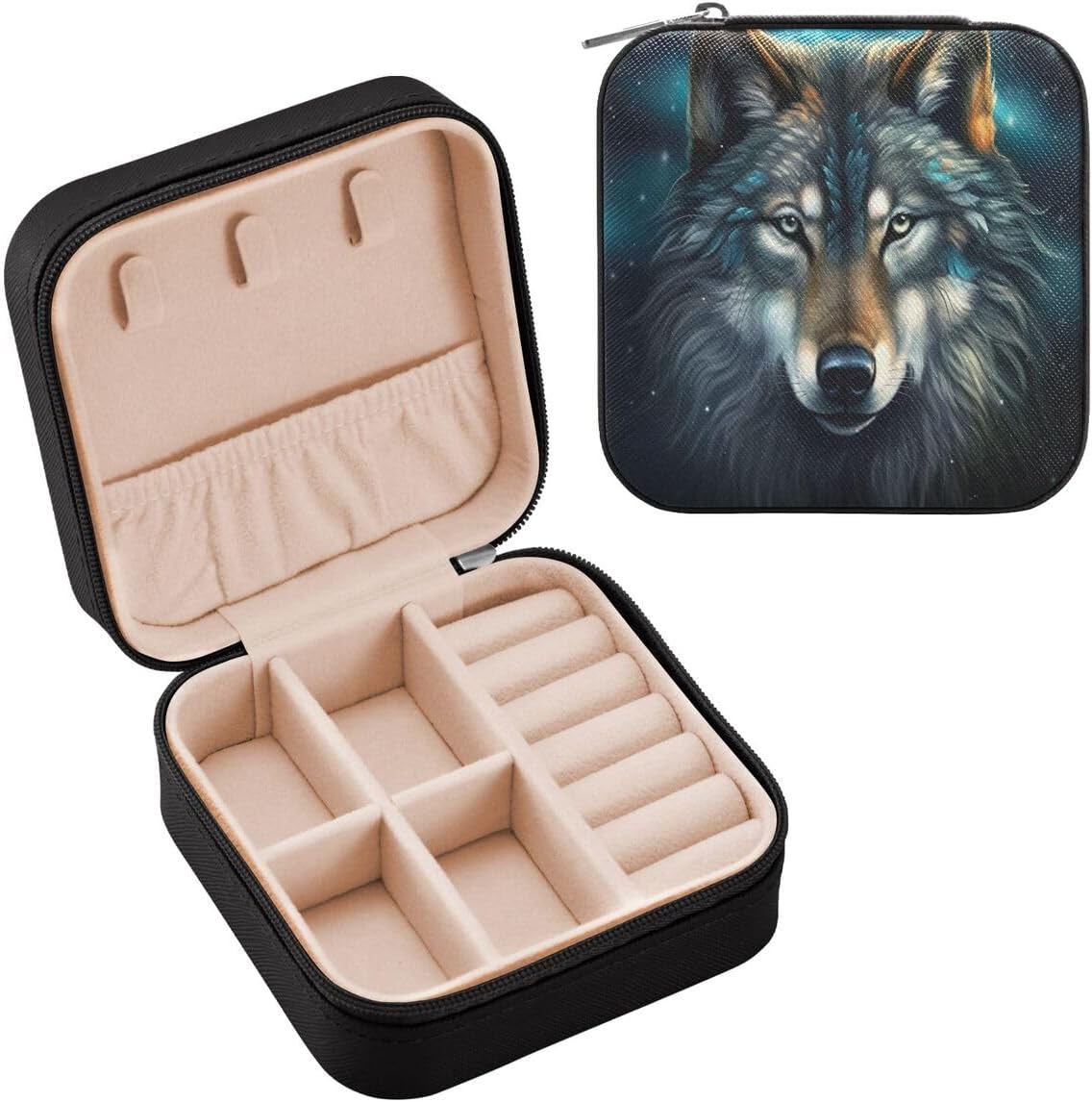 Fierce Wolf Travel Jewelry Case,Portable Small Jewelry Box