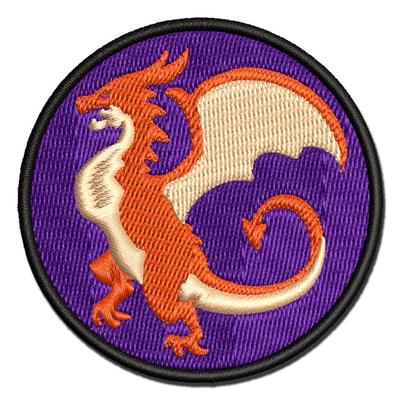 Fierce Wyvern Dragon Fantasy Silhouette Applique Multi-Color Embroidered Hook & Loop Patch - 3 Inch Medium