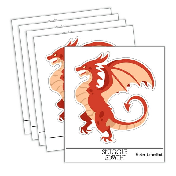 Fierce Wyvern Dragon Fantasy Silhouette Car Window Bumper Water Bottle Phone Tablet Laptop Waterproof Vinyl Decal Sticker Set 5-Pack - Gloss Finish - 2.0"