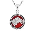 thumbnail image 1 of Fierce and Noble Wolf Red Coral Sterling Silver Round Pendant Necklace, 1 of 6