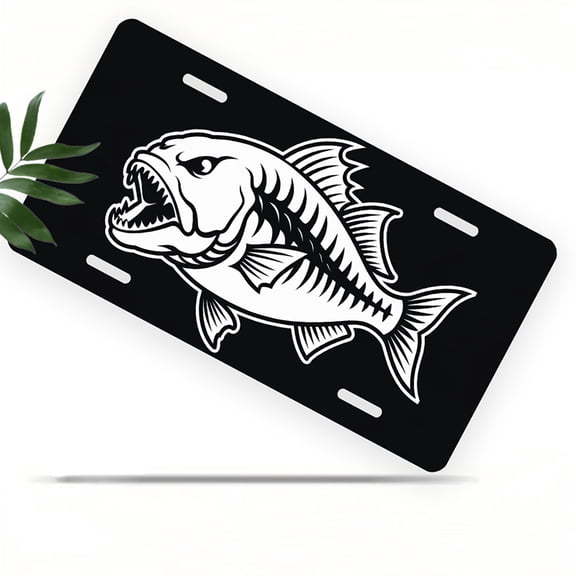 Fierce fish Funny Personalized License Plate Rust-proof Stainless Steel Metal License Plate Suitable For Men And Women 12.2" x 6.2"