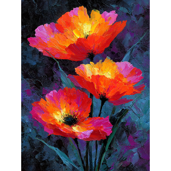 Fiery Abstract Floral Canvas Art, Bold Orange Red Flower Painting, Modern Expressionist Home Decor
