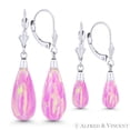 thumbnail image 1 of Fiery Angel-Skin Pink Synthetic Opal Leverback-Post Dangling Tear-Drop Earrings in 14k White Gold, 1 of 1
