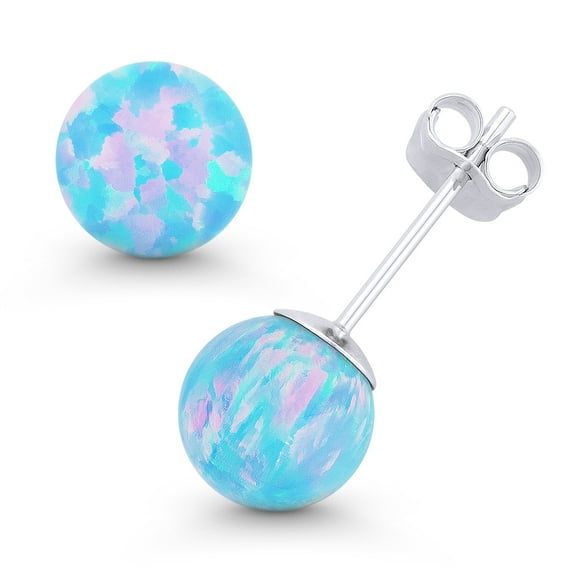Fiery Azure-Blue Synthetic Opal Butterfly Pushback Stud Earrings in 14k White Gold