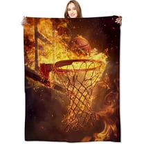 Fiery Basketball Blanket Dynamic Ball Hoop in Flames Throw Blankets,Birthday Gifts for Adult & Sport Lovers,Lightweight Soft Fleece for Sofa Couch Bed Room Travel Decor 40x50in