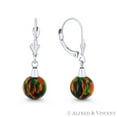 thumbnail image 1 of Fiery Black Synthetic Opal Leverback-Post Dangling Ball Earrings in 14k White Gold, 1 of 1