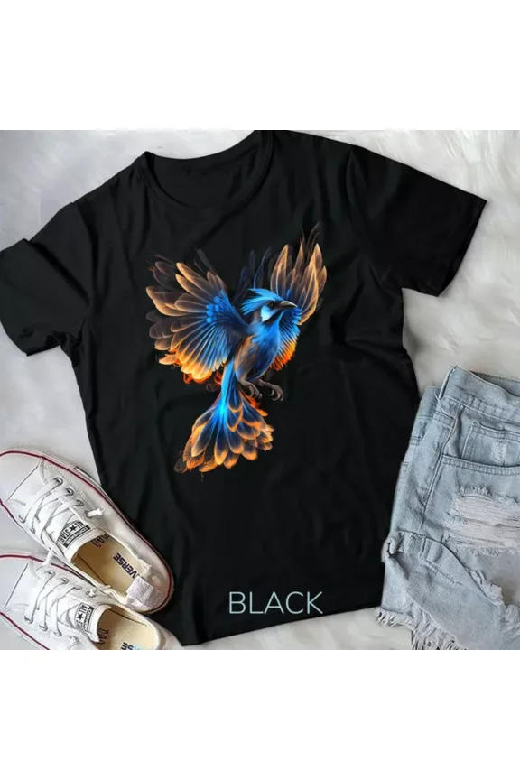Fiery Blue Jay Graphic Tees For Men Women Boys Girls T-Shirt Unisex S-5XL Hot Trending Shirt, Vintage Birthday Gift