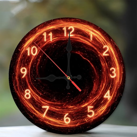 Fiery Clock Circular Fire Design Abstract Art Wall Decor Print 10-Inch Silent Wooden Wall Clock, Battery Operated (AA Batteries Not Included), Artistic Home Decor