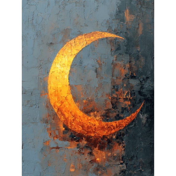 Fiery Crescent Moon Textured Oil Painting Canvas Print Wall Art for Living Room Bedroom Dining Room Office Hotel Lobby Cafe Decor