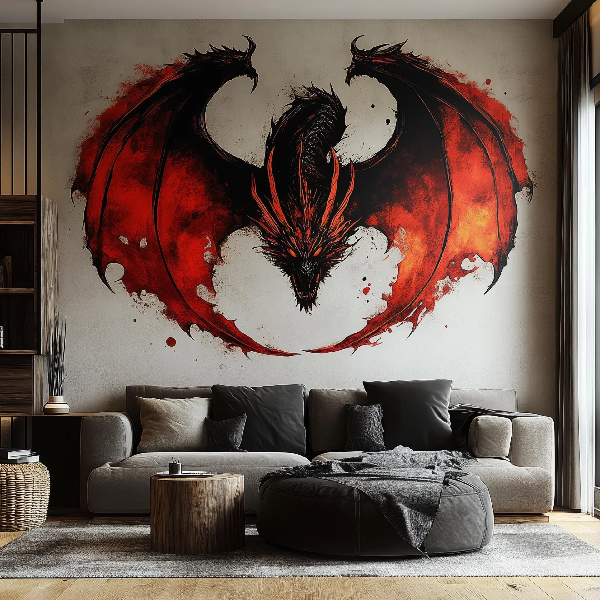 Fiery Dragon Wall Sticker | Bold Red Black Fantasy Wall Art Decal ...