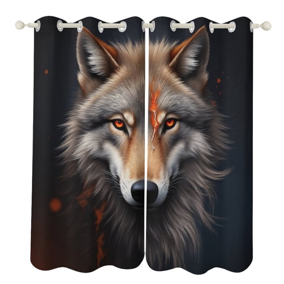 Fiery-Eyed Wolf Portrait 2 Panels Curtains for Bedroom Living Room Drapes Kitchen Window Curtain Home Decor