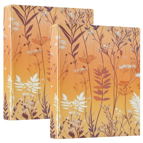 Fiery Floral Delight 12.4x10.6in PVC Round Ring Binders, 2-Pack, D-Ring 3-Hole, Metal Clip