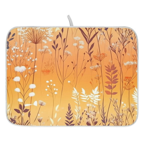 Fiery Floral Delight Dish Drying Mat for Kitchen, Quick Drying Absorbent Soft Durable 16" x 18"