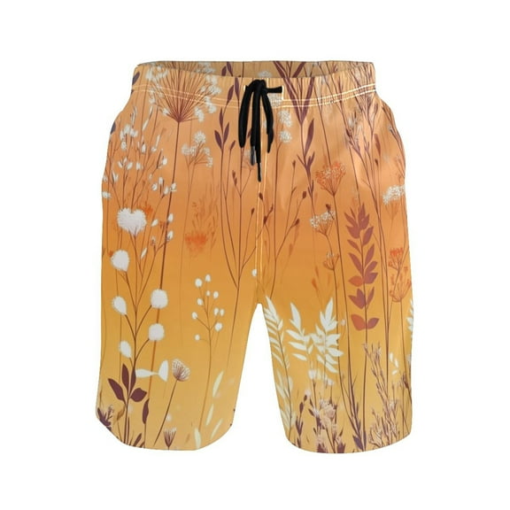 Fiery Floral Delight X-Large Size Men's Quick Dry Beach Shorts with Mesh Lining, Lightweight