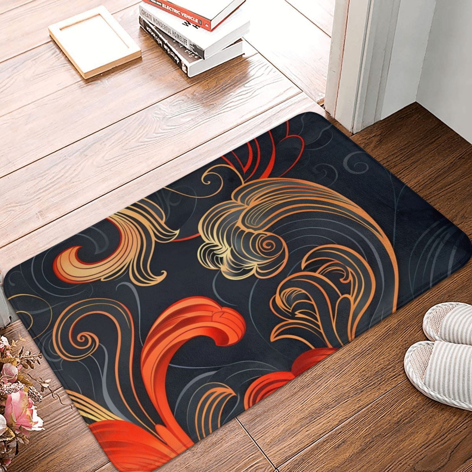 Fiery Floral Pattern Front Door Mat, Front Door Mat Indoor Outside