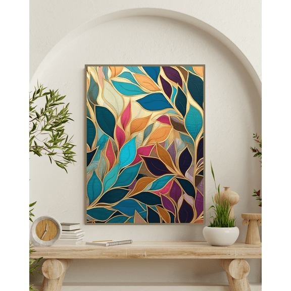 Fiery Foliage - Golden Teal Folige Canvas Wall Art