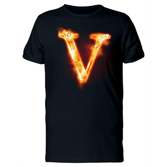 Fiery Font Letter V T-Shirt Men -Image by Shutterstock, Male 3X-Large