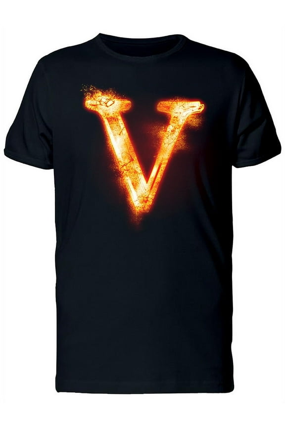 Fiery Font Letter V T-Shirt Men -Image by Shutterstock, Male Medium