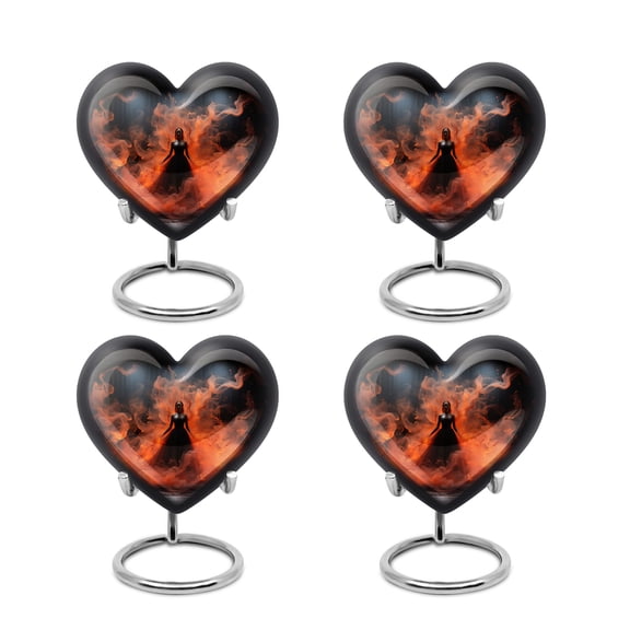 The Fiery Grace of a Phoenix Queen - Heart Keepsake Urn - Heart Petite Urn for Human Ashes - Small Elegant Keepsake for Men's Memories - Heart Urn - Memorial Gifts - 3 Inch, Set Of 4