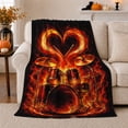 thumbnail image 1 of Fiery Heart Drum Set on Black, Bold Music Style for Drummers, Flame Rhythm Graphic and Father's Day Gift, Warm Flannel Blanket for Music Room and Garage, Home Decor, 1 of 9