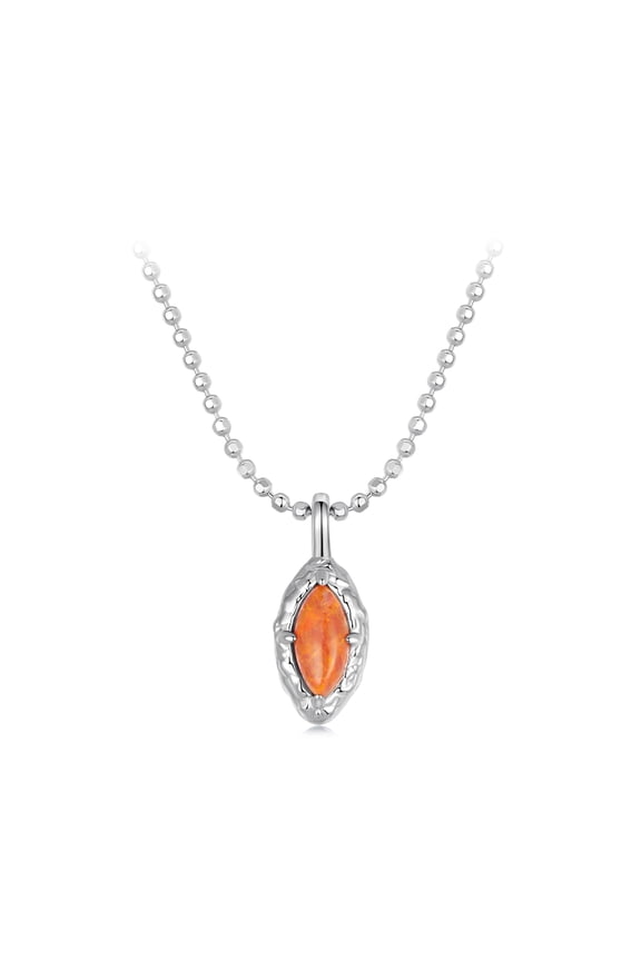 Fiery Opal Strand Necklace - 925 Silver Adjustable Chain Delicate Pendant Jewelry for Women