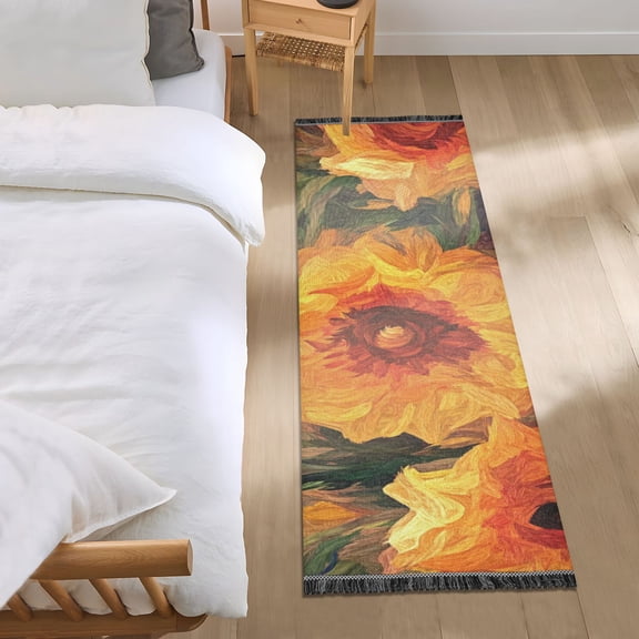 Fiery Orange Flowers Bedroom Runner Rug 2'x 6' Non Slip Carpet Indoor Home Area Rug Living Room