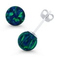 thumbnail image 1 of Fiery Peacock-Blue Lab Opal Ball Butterfly-Pushback Stud Earrings in 14k White Gold, 1 of 1