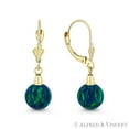 thumbnail image 1 of Fiery Peacock Blue Synthetic Opal Leverback-Post Dangling Ball Earrings in 14k Yellow Gold, 1 of 1