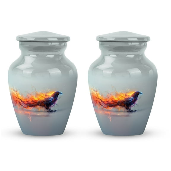Fiery Raven Mirage - Urns For Human Ashes Adult Female Small - Artistic Mini Urn for Adult Female - Unique Keepsake - Small Elegant Cremation Urn 3 Inch, Set Of 2