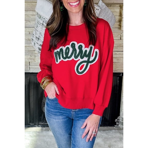 Fiery Red Merry Script Holiday Christmas Graphic Sweatshirt