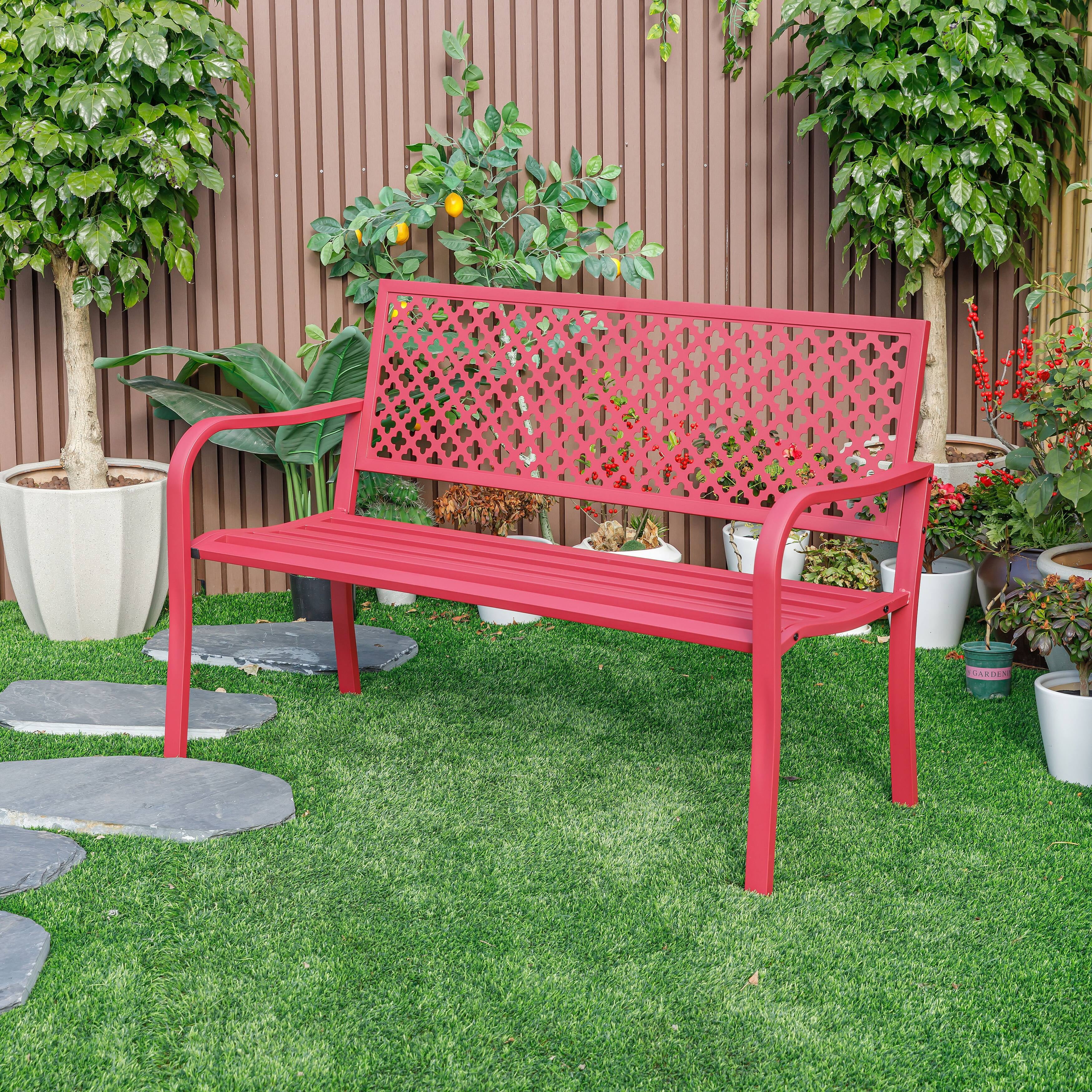 Fiery Red Steel Outdoor Garden Bench