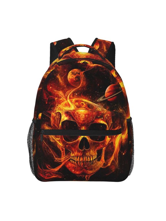 Fiery Skull Backpack Lightweight Travel Bag for Men and Women